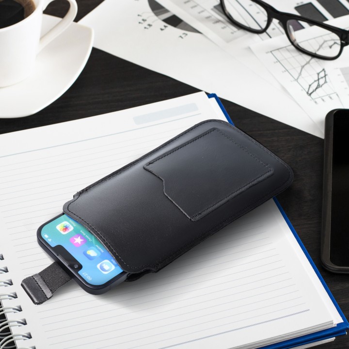 Slip-in phone case leather slide-in pouch with pull-up for iPhone 6 / 7 / 8 Royal size L black