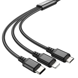 Cable 3-in-1 USB A to Lightning / Micro USB / USB C Hoco 2A 1 m X76 black