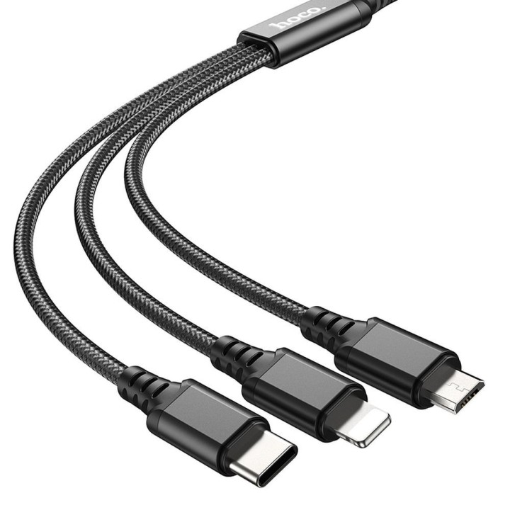 Кабель 3 в 1 USB A – Lightning / Micro USB / USB C Hoco 2A 1 m X76 черный