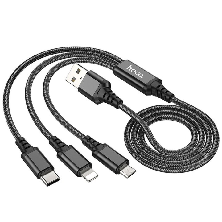 Кабель 3 в 1 USB A – Lightning / Micro USB / USB C Hoco 2A 1 m X76 чорний