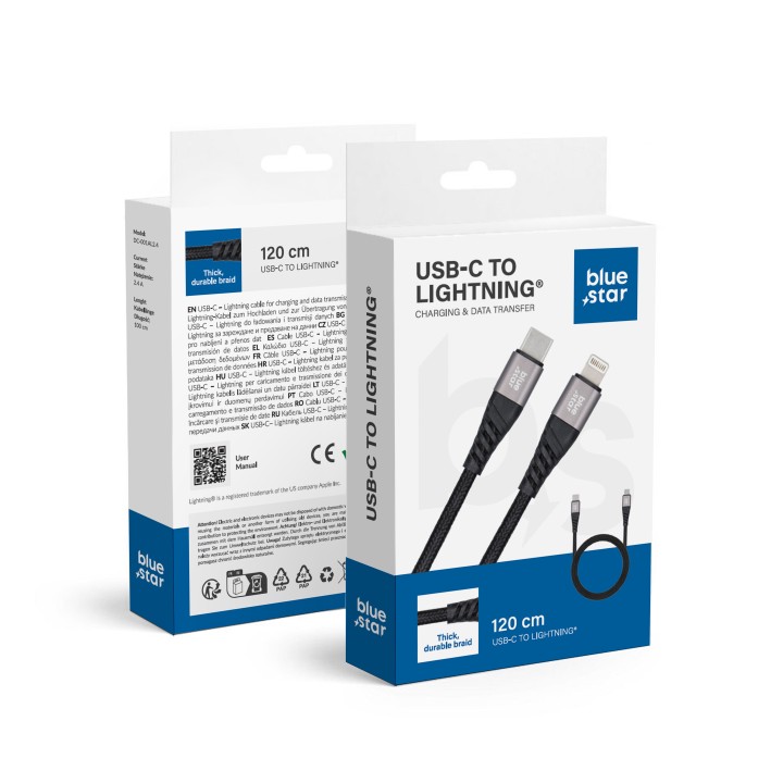USB-C to Lightning cable Blue Star 2,4A with braid 1,2 m TFK-DC-003 black