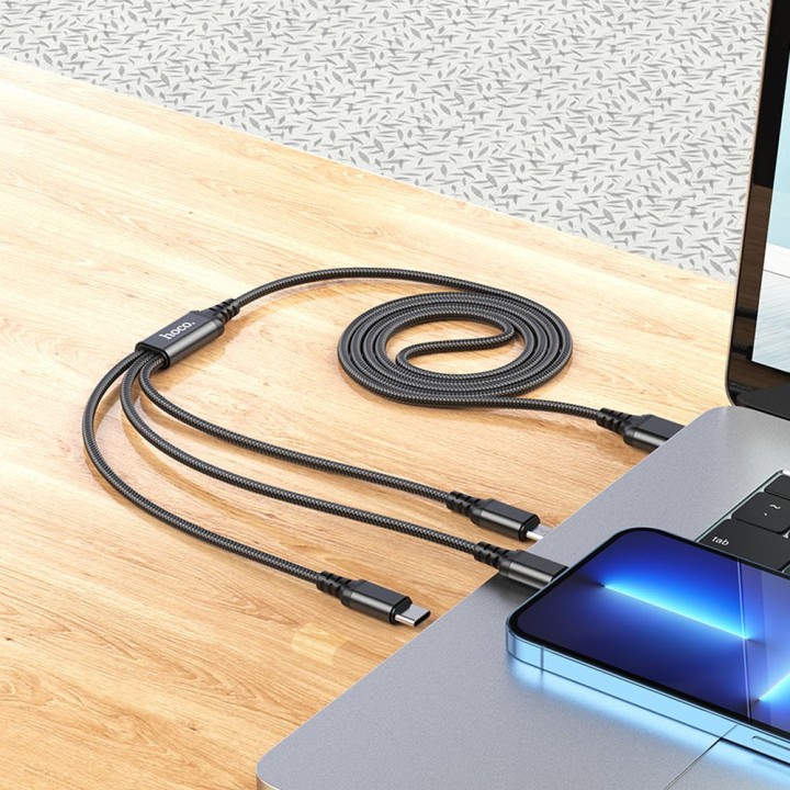 Кабель 3 в 1 USB A – Lightning / Micro USB / USB C Hoco 2A 1 m X76 черный