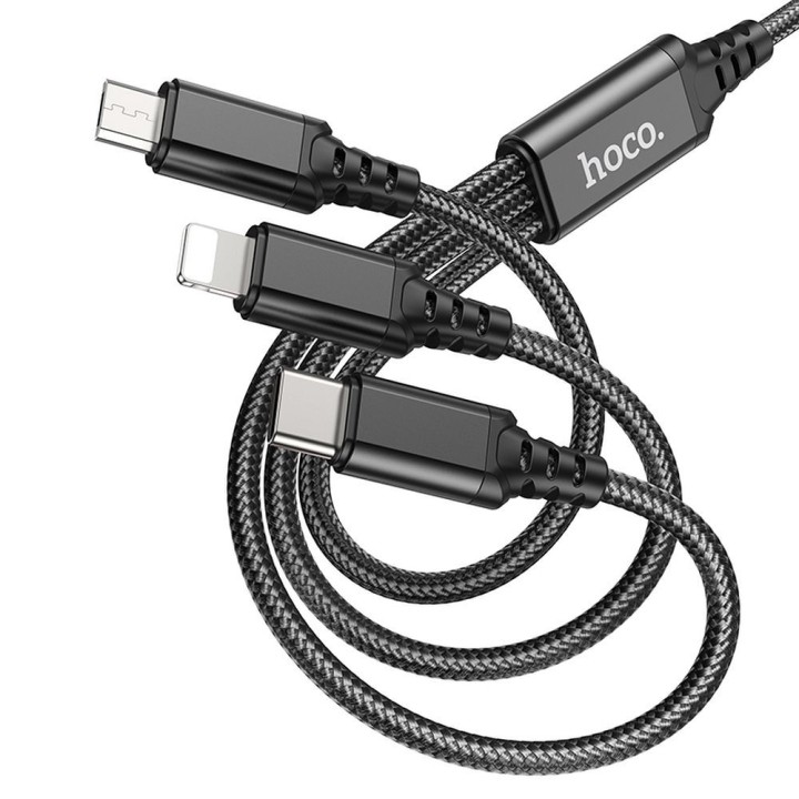 Кабель 3 в 1 USB A – Lightning / Micro USB / USB C Hoco 2A 1 m X76 чорний