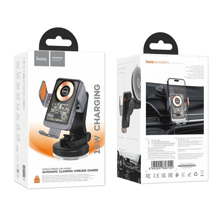 Wireless car phone holder Hoco 15 W for windscreen / dashboard HW8 black
