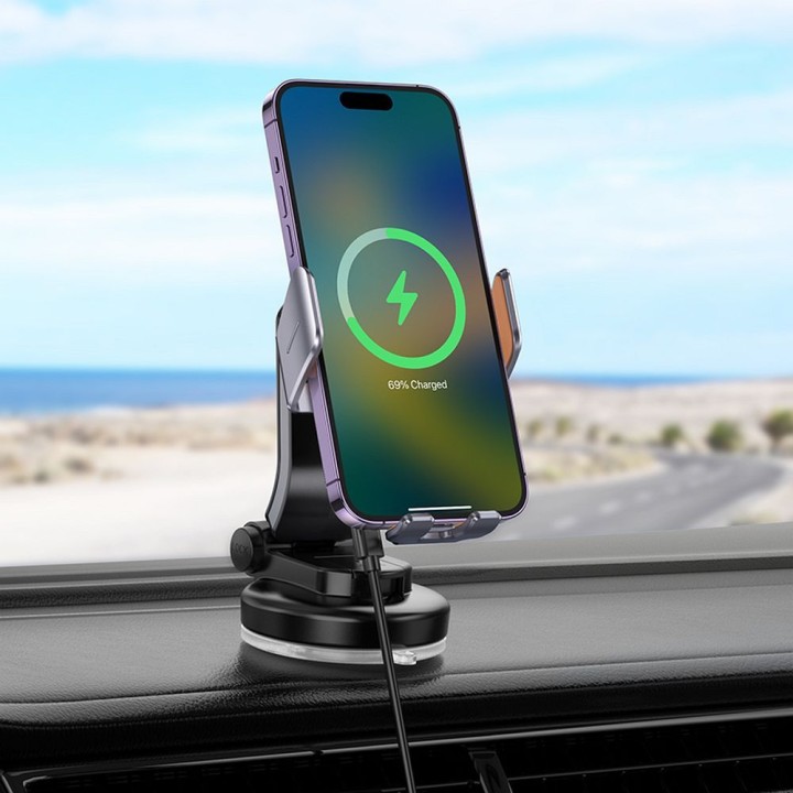 Wireless car phone holder Hoco 15 W for windscreen / dashboard HW8 black