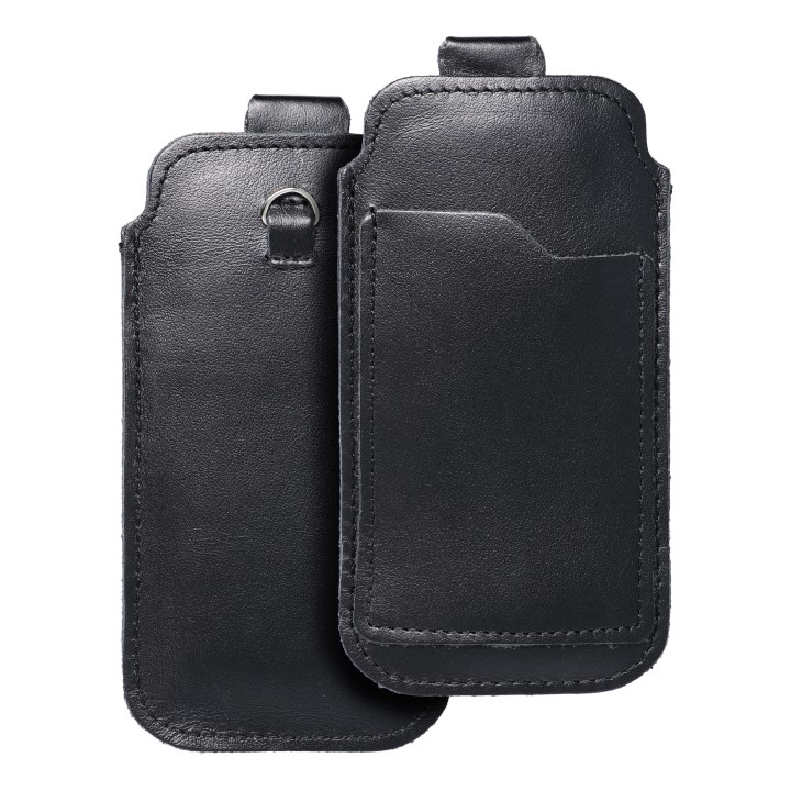 Slip-in phone case leather slide-in pouch with pull-up for iPhone 5 / Nokia S5610 / Lumia 230 Royal size M black