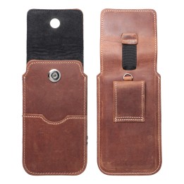 Etui wsuwane na telefon skórzane wsuwka z klapką do iPhone 11 / 12 / 13 / Samsung S7 EDGE Royal Crazy Horse rozmiar XL brązowe