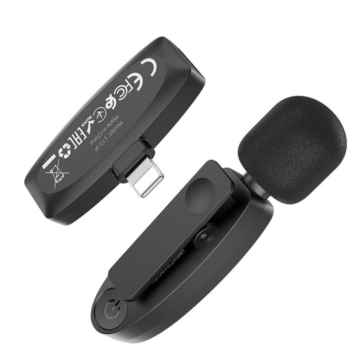 Wireless lavalier microphone Lightning Hoco L15 black