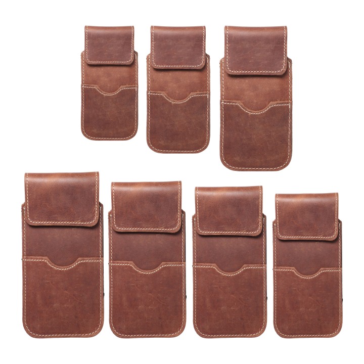 Etui wsuwane na telefon skórzane wsuwka z klapką do iPhone 11 / 12 / 13 / Samsung S7 EDGE Royal Crazy Horse rozmiar XL brązowe