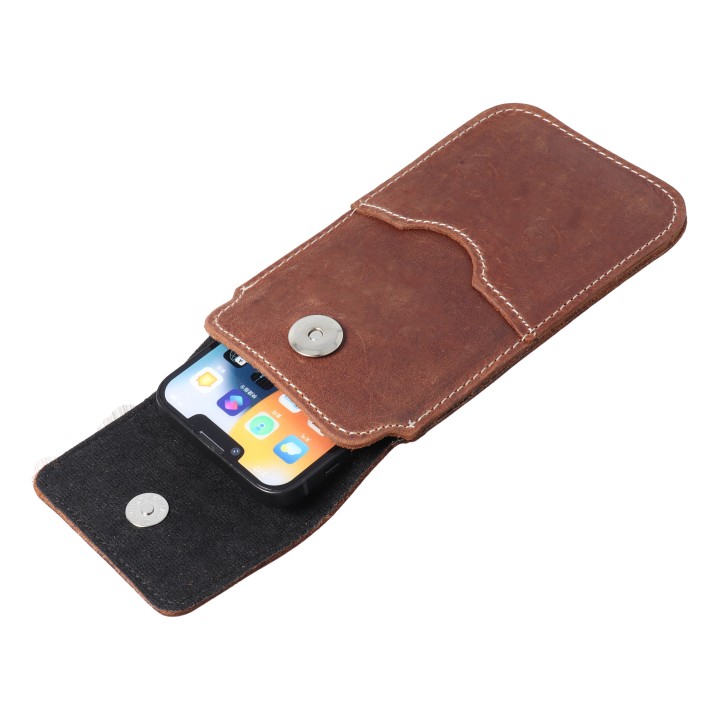 Slip-in phone case leather slide-in pouch with flap for iPhone 11 / 12 / 13 / Samsung S7 EDGE Royal Crazy Horse size XL brown
