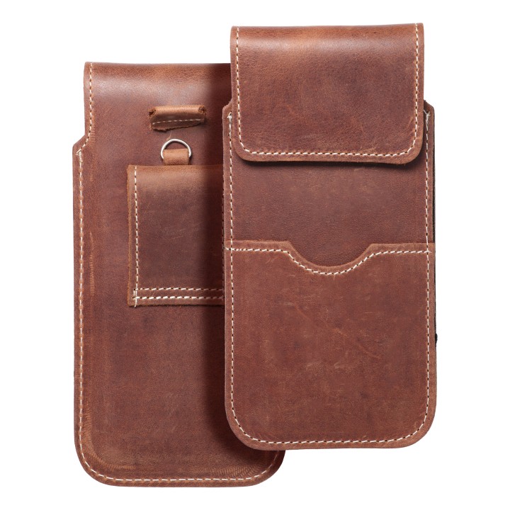 Slip-in phone case leather slide-in pouch with flap for iPhone 11 / 12 / 13 / Samsung S7 EDGE Royal Crazy Horse size XL brown