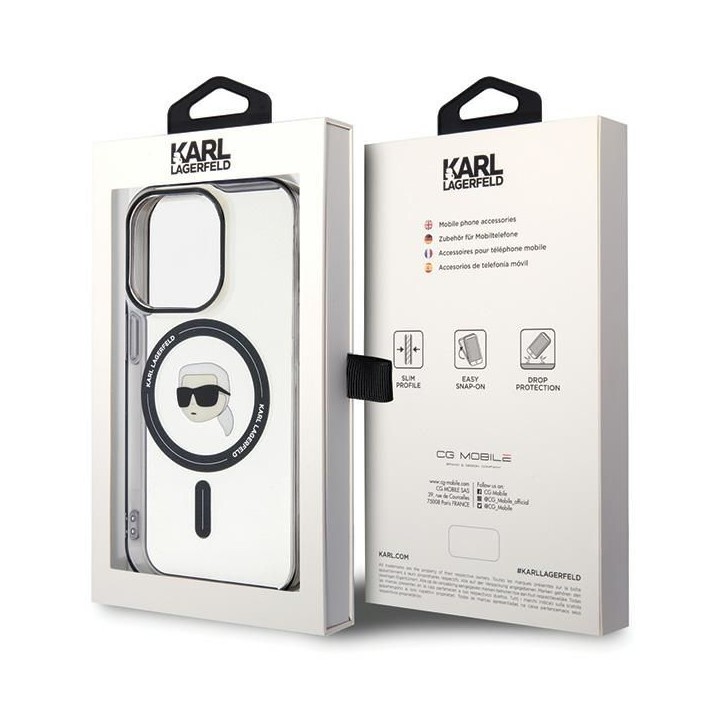 KARL LAGERFELD case for IPHONE 15 Pro KLHMP15LHKHNOTK (Karl Head + MAG) transparent