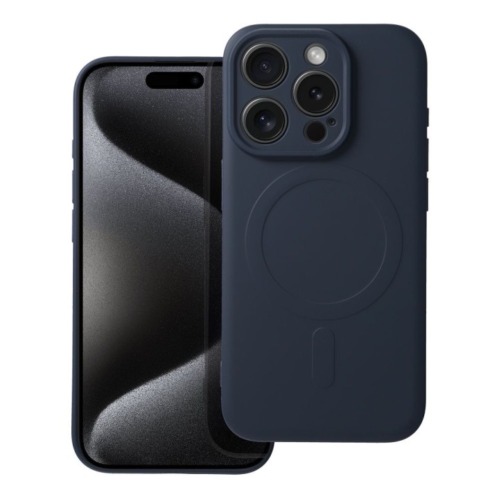 Чохол для iPhone 15 PRO Silicone Mag Cover сумісний з MagSafe (camera protection) титановий синій