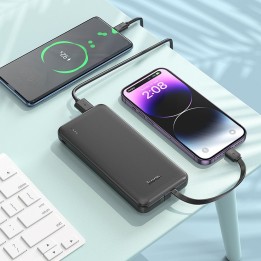 Power bank Hoco 10000 mAh 2A with built-in cables USB C + Lightning J118 black