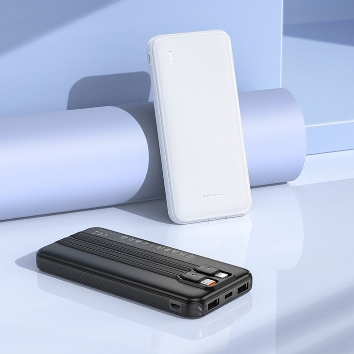 Повербанк Hoco 10000 mAh 2A із вбудованими кабелями USB C + Lightning J118 чорний