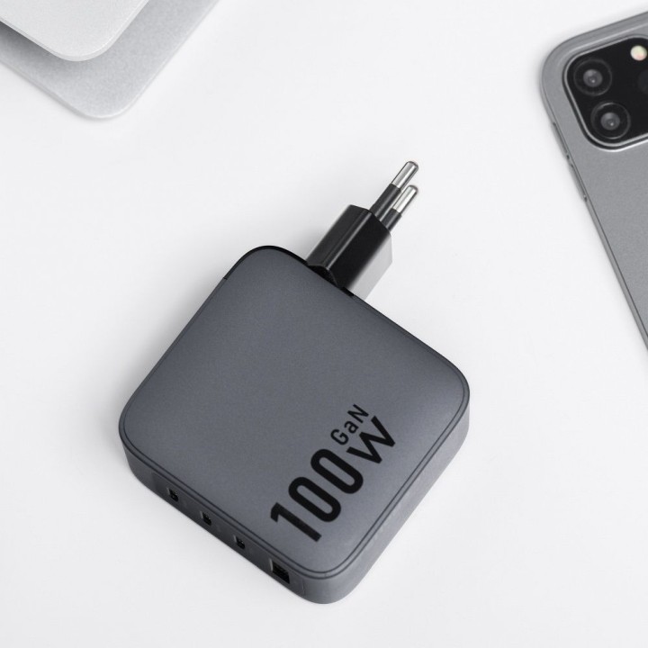Wall charger for phone Forcell F-Energy GaN 3 x USB C + USB A QC4.0 PD 5A 100W VT-46 grey