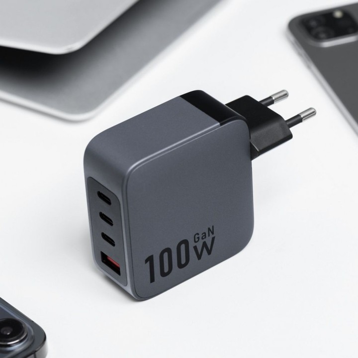 Wall charger for phone Forcell F-Energy GaN 3 x USB C + USB A QC4.0 PD 5A 100W VT-46 grey