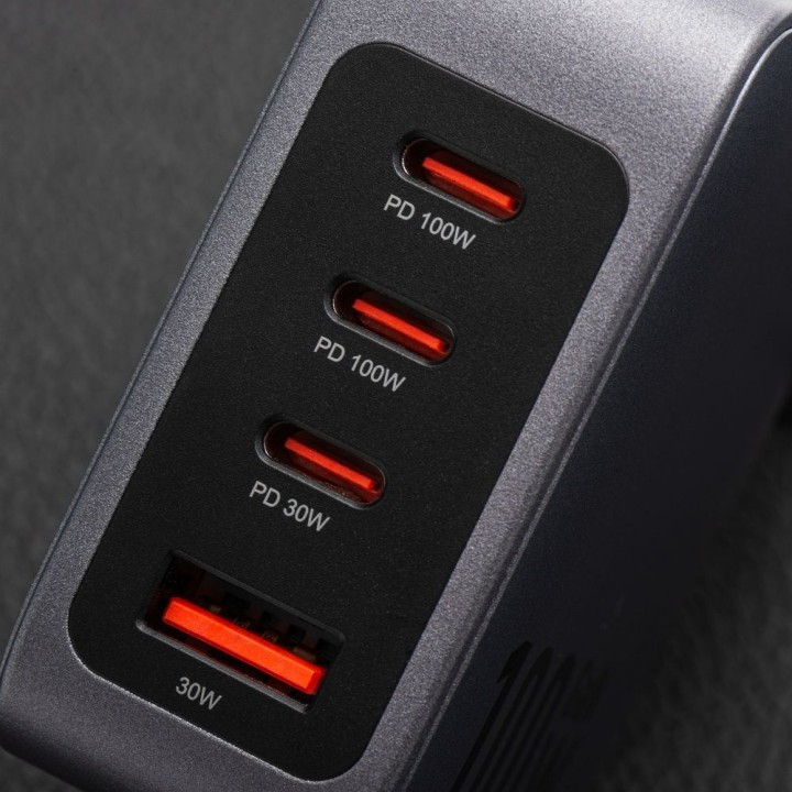 Сетевое зарядное устройство для телефона Forcell F-Energy GaN 3 x USB C + USB A QC4.0 PD 5A 100W VT-46 серое