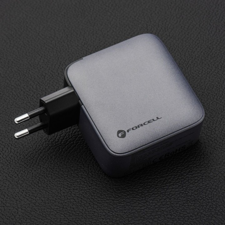 Wall charger for phone Forcell F-Energy GaN 3 x USB C + USB A QC4.0 PD 5A 100W VT-46 grey