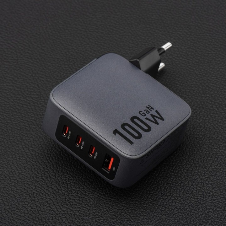Wall charger for phone Forcell F-Energy GaN 3 x USB C + USB A QC4.0 PD 5A 100W VT-46 grey
