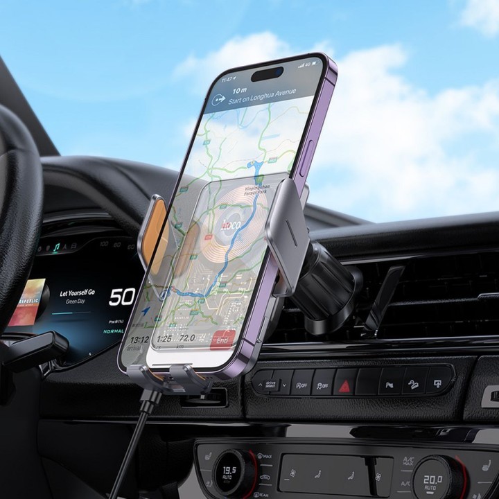 Wireless car phone holder Hoco 15 W for the air vent HW7 grey