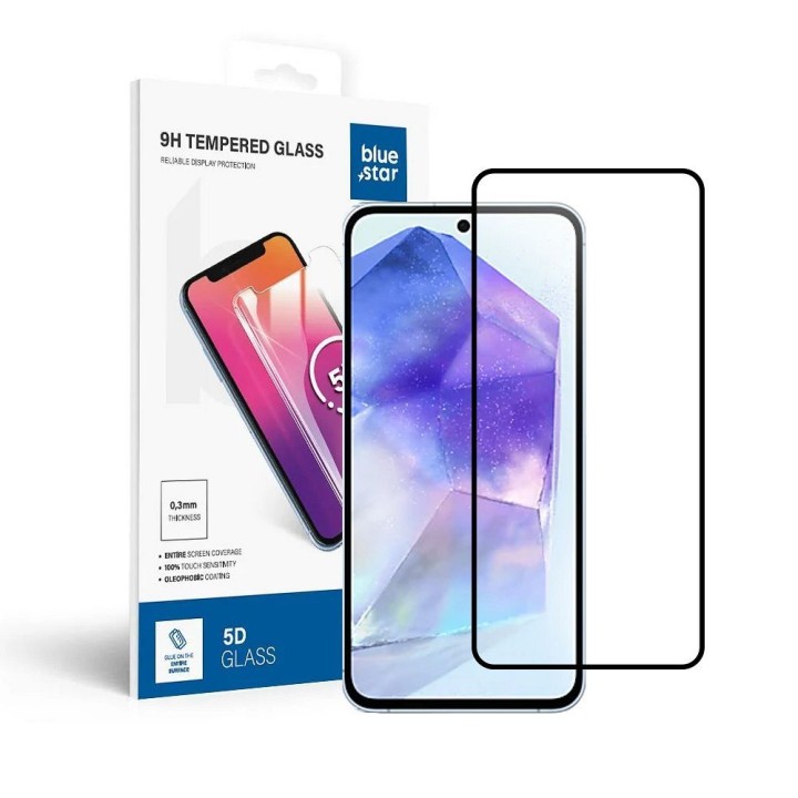 Загартоване скло 5D Full Glue для Samsung A55 5G / S25 FE / S26 FE (case friendly) Blue Star чорне