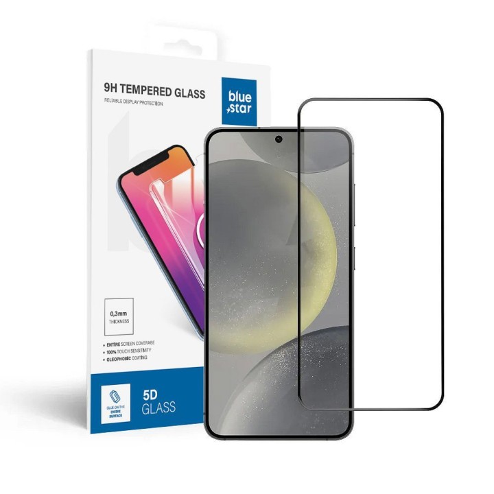 Tempered glass 5D Full Glue for Samsung S24 (case friendly) Blue Star black