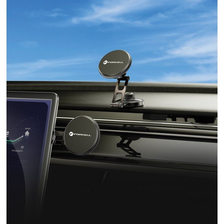 Magnetic car phone holder MagSafe compatible Forcell F-Grip IronSecure for windscreen / dashboard black