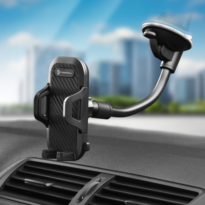 Uchwyt na telefon do samochodu uniwersalny Forcell F-Grip Carbon Bracket ramię 17cm do szyby czarny
