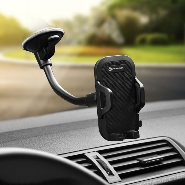 Universal car phone holder Forcell F-Grip Carbon Bracket arm 17cm for windshield black