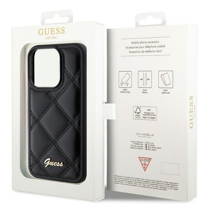 GUESS чохол для IPHONE 15 Pro GUHCP15LPSQSQSK (Quilted Metal Logo) чорний