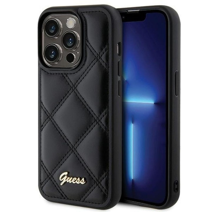 GUESS чехол для IPHONE 15 Pro GUHCP15LPSQSQSK (Quilted Metal Logo) черный