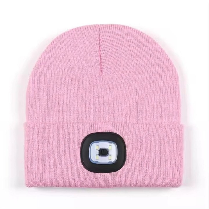 Beanie with flashlight LED pink