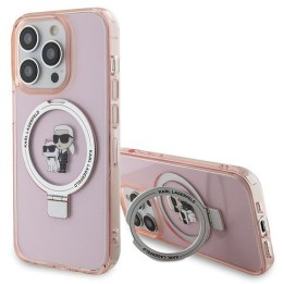 KARL LAGERFELD чехол для IPHONE 15 Pro совместимый с Magsafe KLHMP15LHMRSKCP (Ringstand KC) розовый