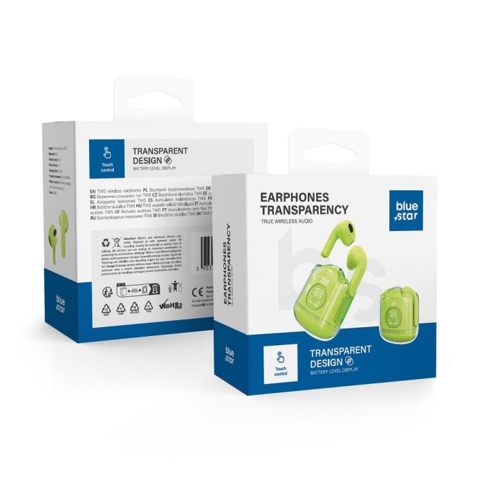 Wireless in-ear headphones Blue Star Transparency Fi22 TWS green