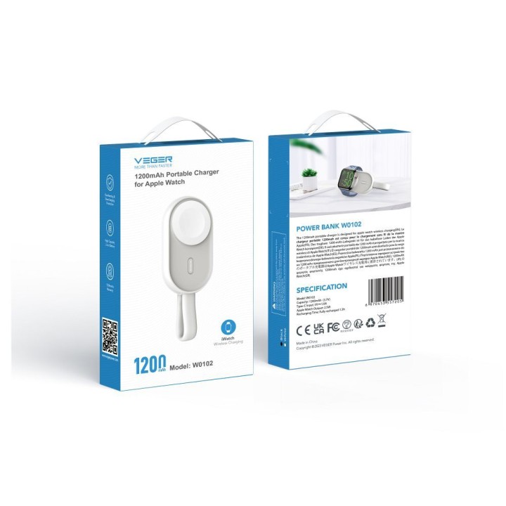 Power bank for Apple Watch Veger (W0102) 1200 mAh Pomme white