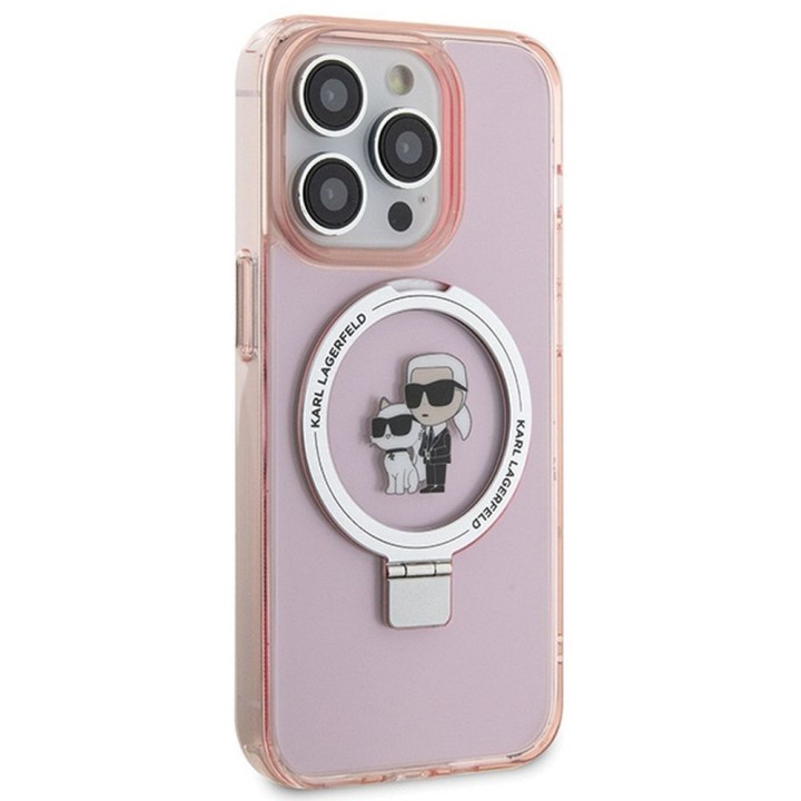 KARL LAGERFELD чехол для IPHONE 15 Pro совместимый с MagSafe KLHMP15LHMRSKCP (Ringstand KC) розовый