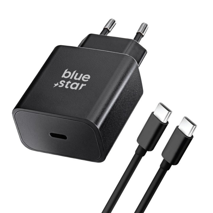Сетевое зарядное устройство для телефона Blue Star USB C QC4.0 PD 3A 25W + кабель USB-C – USB-C TFB-TC-25WPD черное