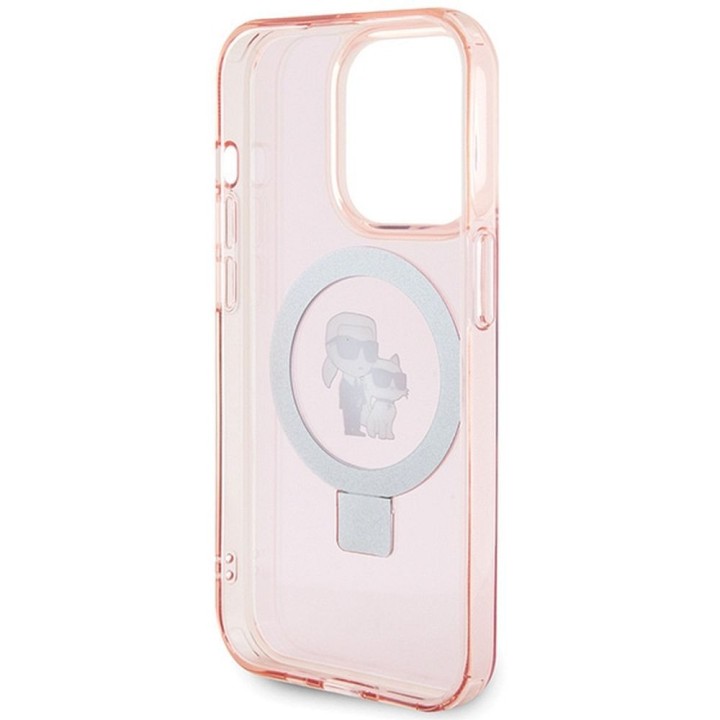 KARL LAGERFELD чехол для IPHONE 15 Pro совместимый с MagSafe KLHMP15LHMRSKCP (Ringstand KC) розовый