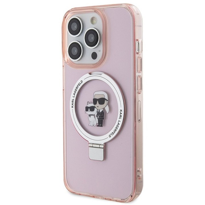 KARL LAGERFELD чехол для IPHONE 15 Pro совместимый с MagSafe KLHMP15LHMRSKCP (Ringstand KC) розовый
