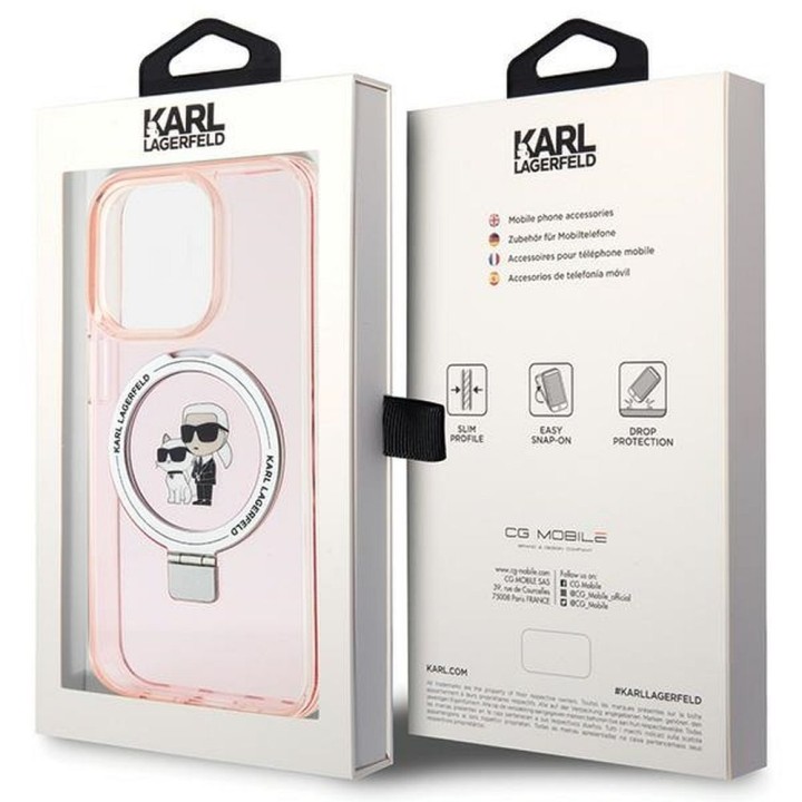 KARL LAGERFELD case for IPHONE 15 Pro compatible with Magsafe KLHMP15LHMRSKCP (Ringstand KC) pink