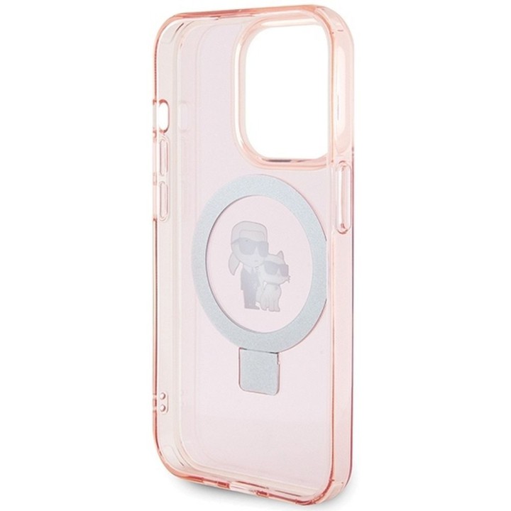 KARL LAGERFELD чехол для IPHONE 15 Pro Max совместимый с MagSafe KLHMP15XHMRSKCP (Ringstand KC) розовый