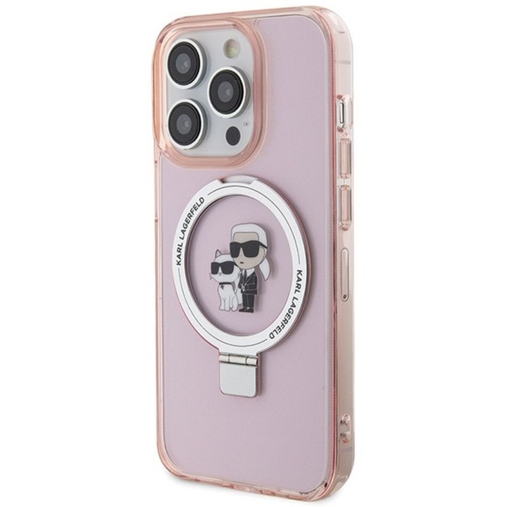 KARL LAGERFELD case for IPHONE 15 Pro Max compatible with Magsafe KLHMP15XHMRSKCP (Ringstand KC) pink