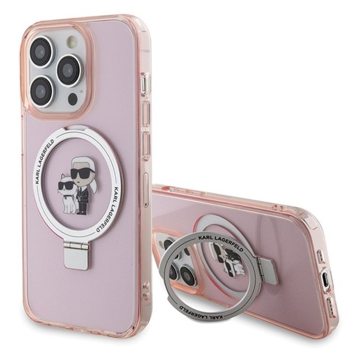 KARL LAGERFELD чохол для IPHONE 15 Pro Max сумісний з Magsafe KLHMP15XHMRSKCP (Ringstand KC) рожевий