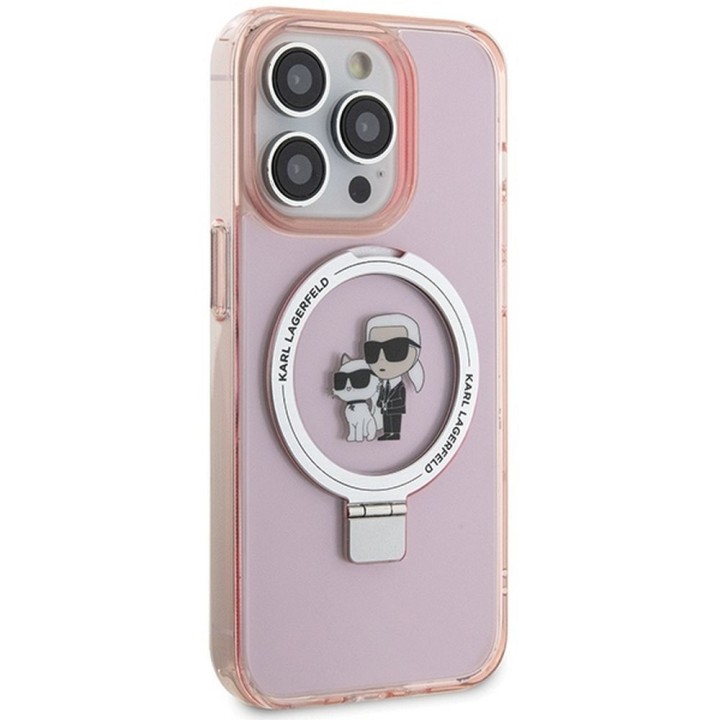 KARL LAGERFELD case for IPHONE 15 Pro Max compatible with Magsafe KLHMP15XHMRSKCP (Ringstand KC) pink