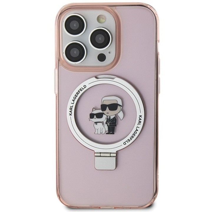 KARL LAGERFELD case for IPHONE 15 Pro Max compatible with Magsafe KLHMP15XHMRSKCP (Ringstand KC) pink