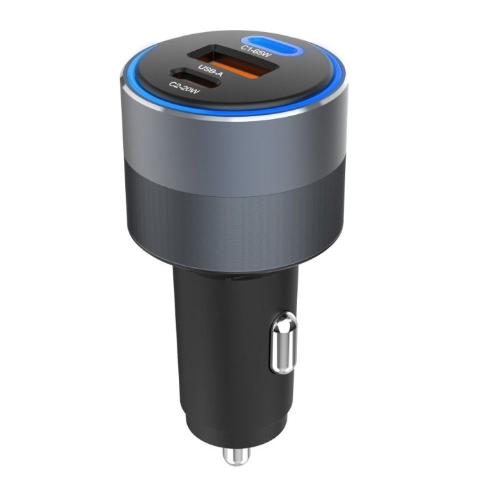 Ładowarka samochodowa Forcell F-Energy Alu 2 x USB C + USB A QC4.0 PD SFC2.0 3A 85W szara