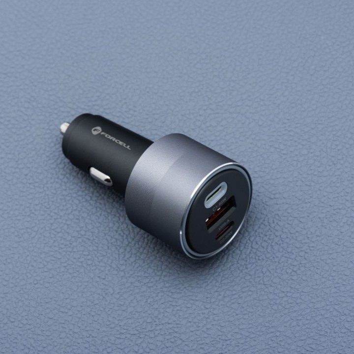 Автомобильное зарядное устройство Forcell F-Energy Alu 2 x USB C + USB A QC4.0 PD SFC2.0 3A 85W серое