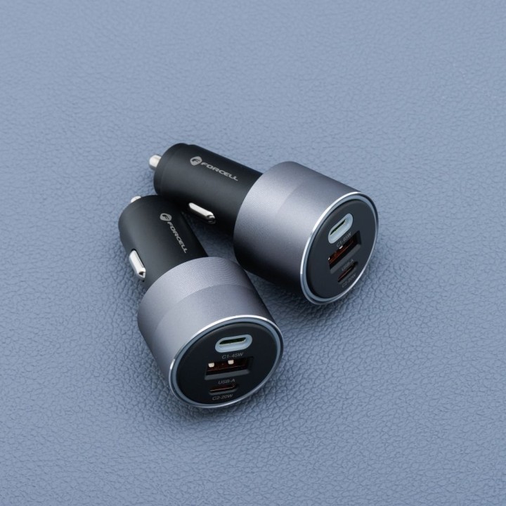 Car charger Forcell F-Energy Alu 2 x USB C + USB A QC4.0 PD SFC2.0 3A 85W grey
