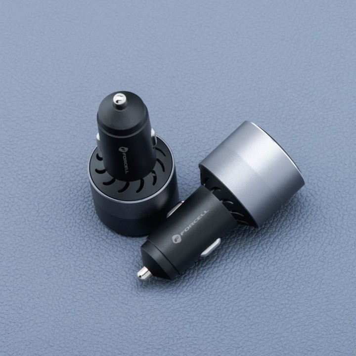 Car charger Forcell F-Energy Alu 2 x USB C + USB A QC4.0 PD SFC2.0 3A 85W grey